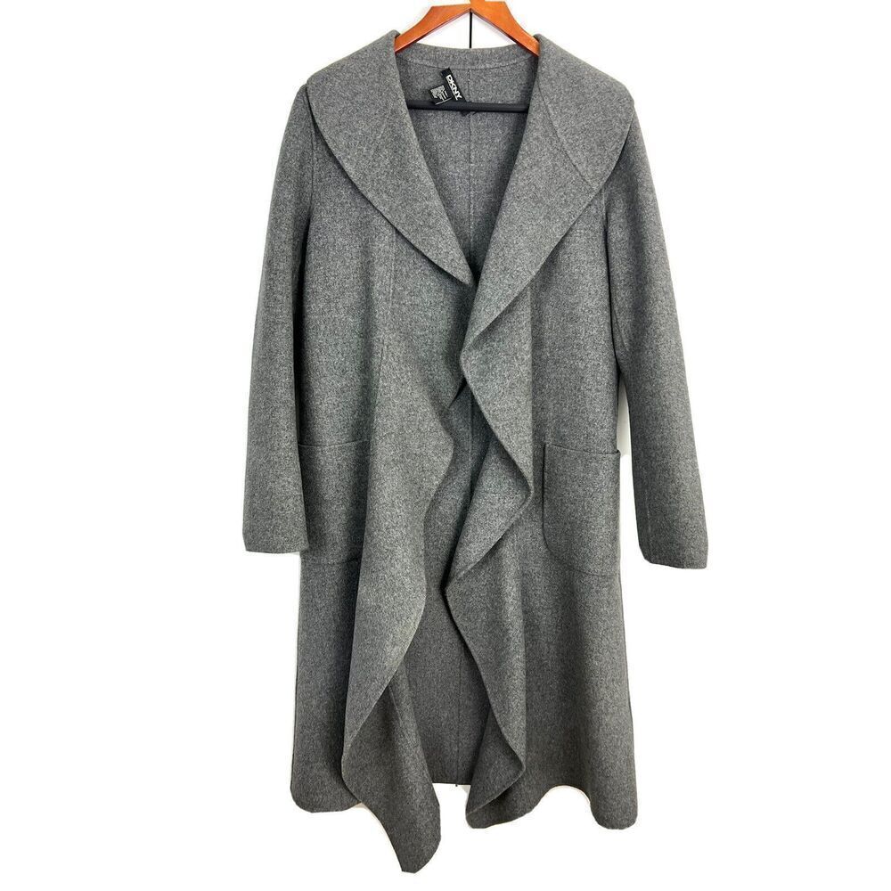 DKNY Maxi Coat  Women’s‎ 6 Gray Wool Angora Long Water Fall Open Front